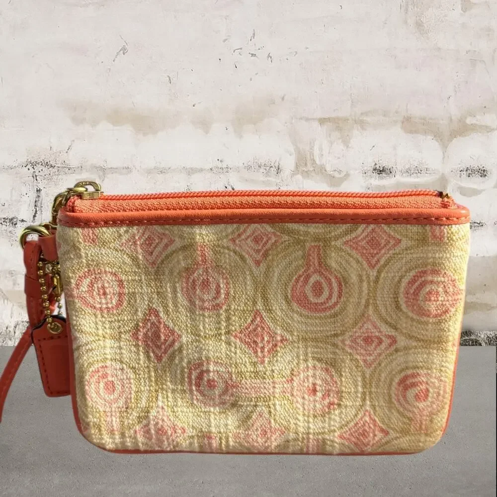 Coach Audrey Op Art Swirl Pink Khaki Canvas Wristlet Wallet or Beauty Item - Picture 4 of 7